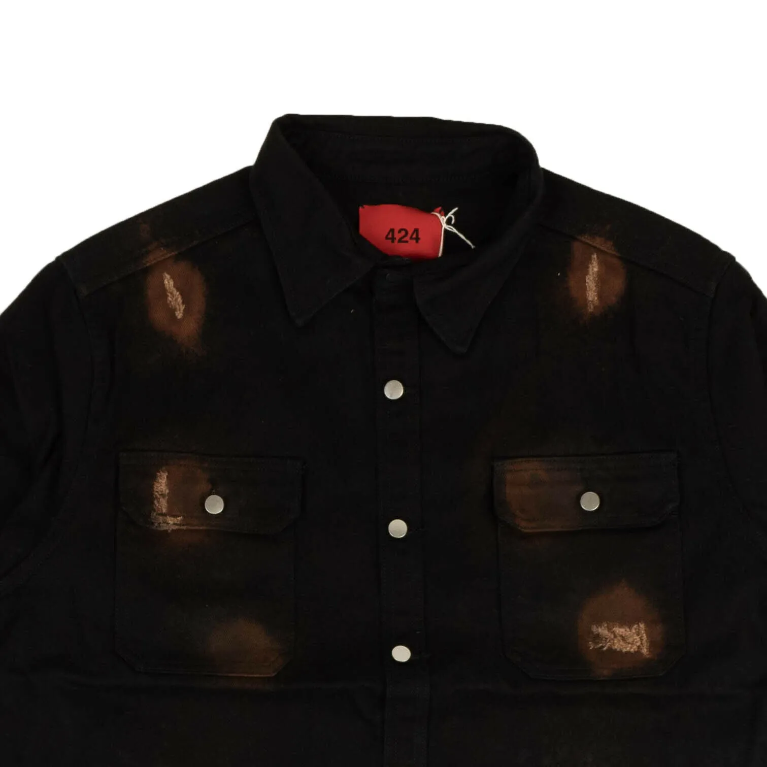 424 On Fairfax Distressed Workwear Denim Shirt - Black