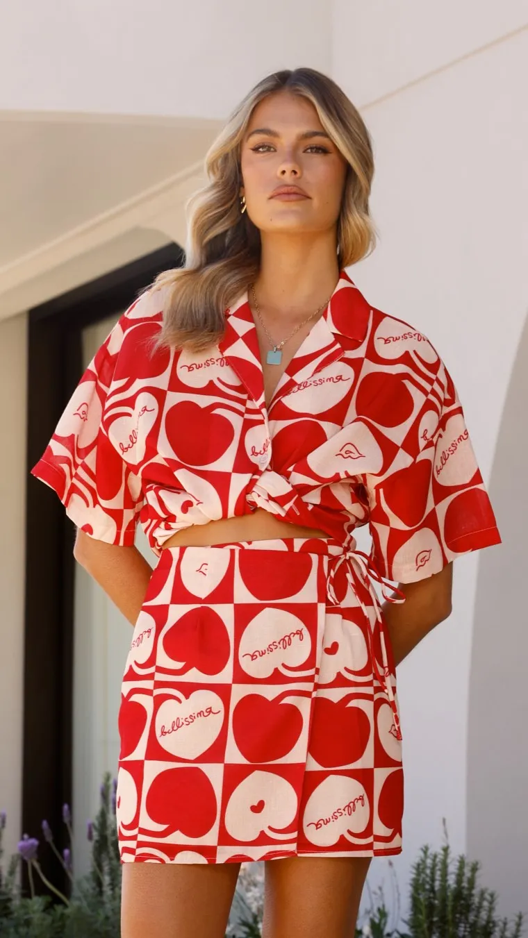Abilene Wrap Skirt - Red / White