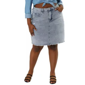 Agnes Orinda Women's Plus Size Ripped Denim Skirts with Embroidery