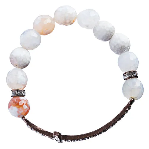 Beaded Faceted Crystal Rondelle Copper Cross Charm Fashion Stretch Bracelet