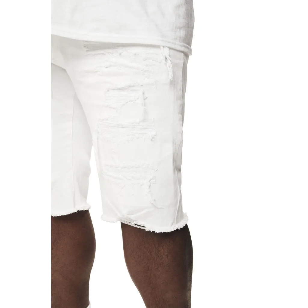 Big and Tall - Distressed Rip & Repair Jean Shorts - White