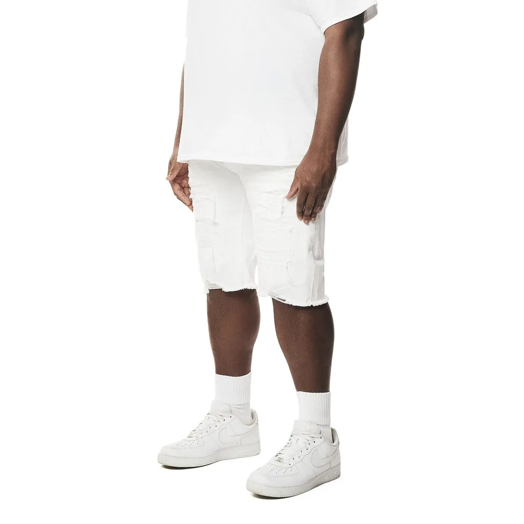 Big and Tall - Distressed Rip & Repair Jean Shorts - White
