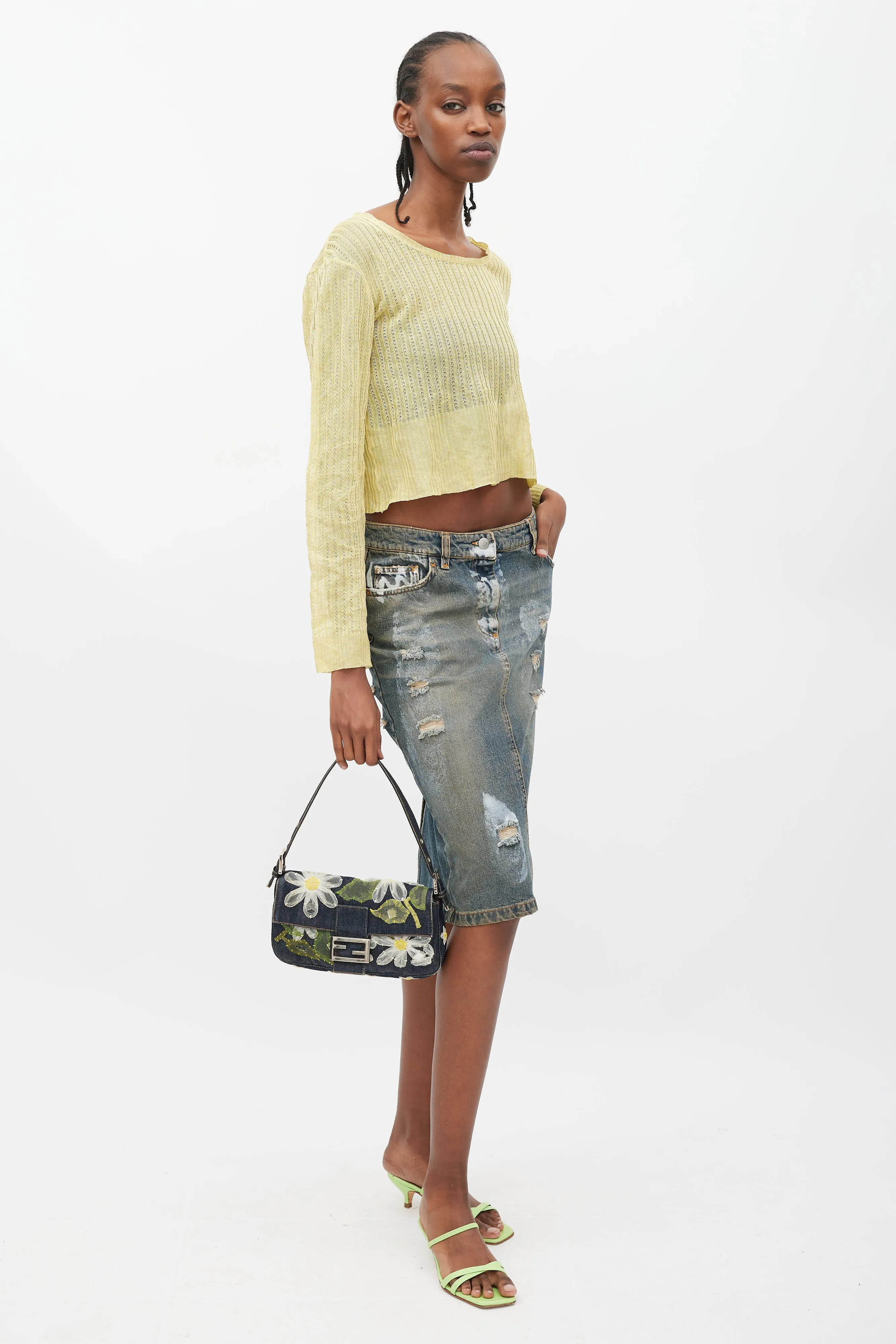 Blue & Multi Floral Mesh Baguette Shoulder Bag