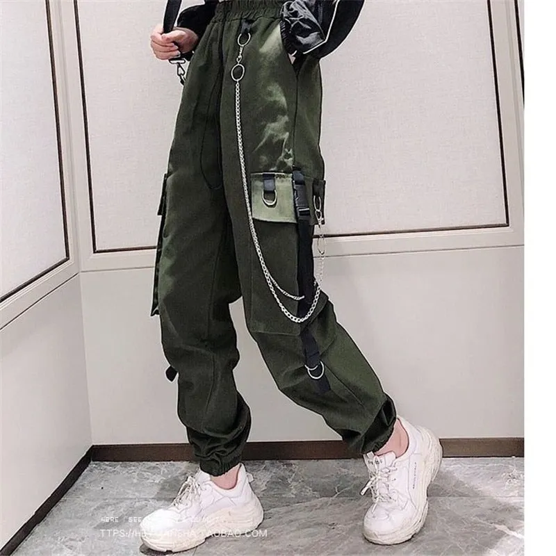 Cargo Pants Buckle Ribbon Pocket