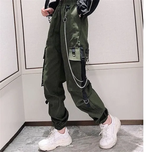 Cargo Pants Buckle Ribbon Pocket