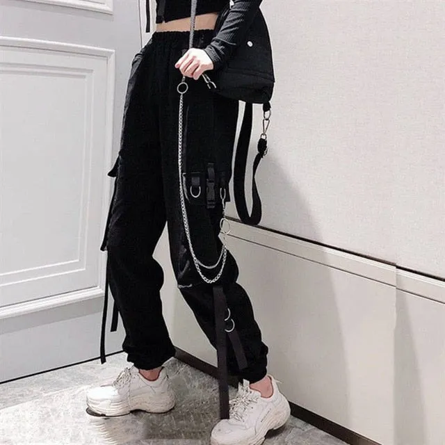 Cargo Pants Buckle Ribbon Pocket