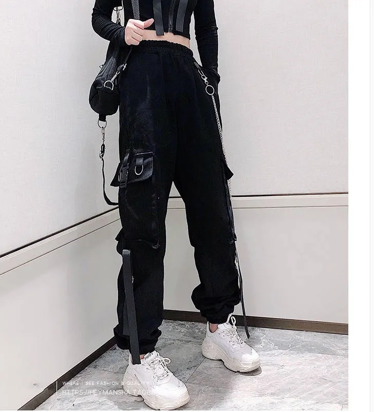 Cargo Pants Buckle Ribbon Pocket