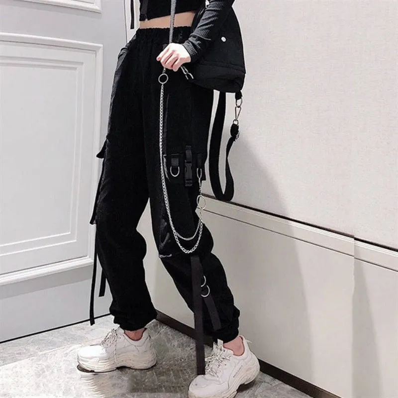 Cargo Pants Buckle Ribbon Pocket