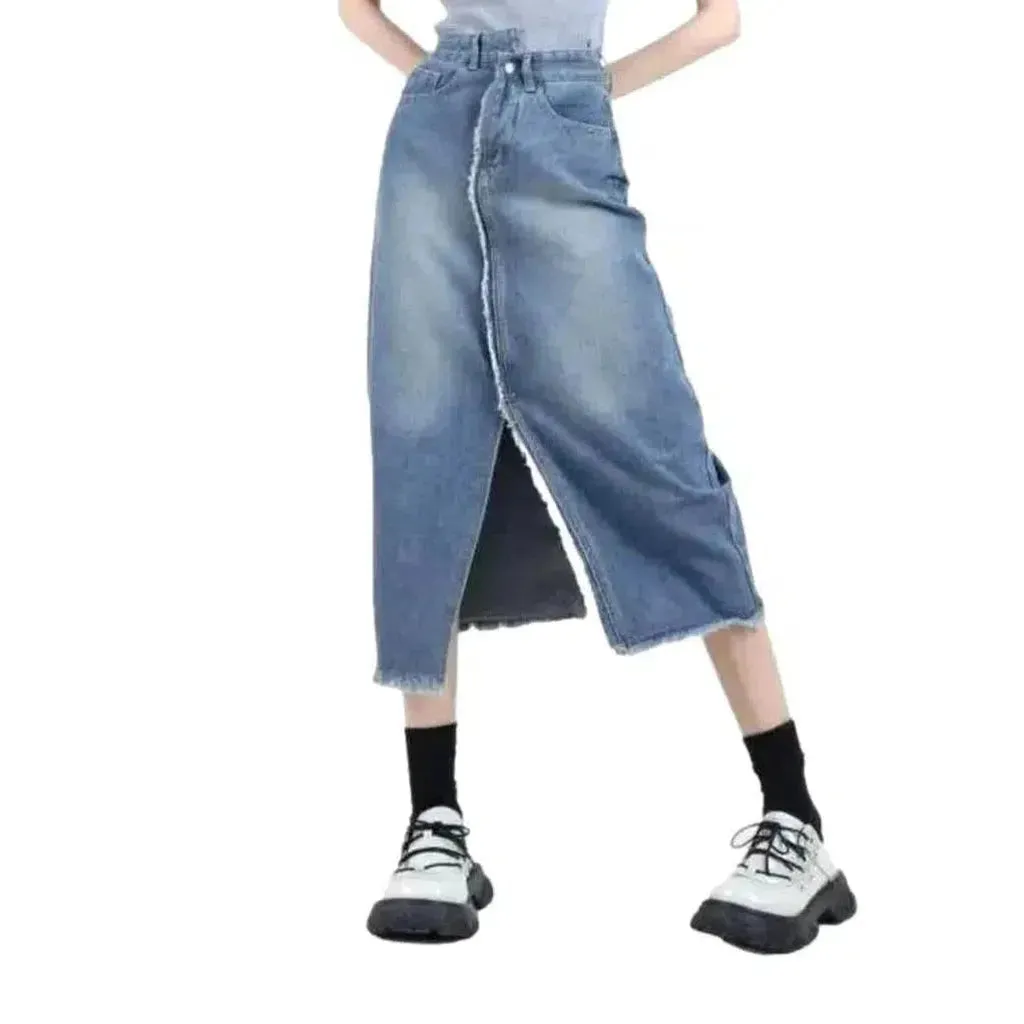 Distressed women's denim skirt