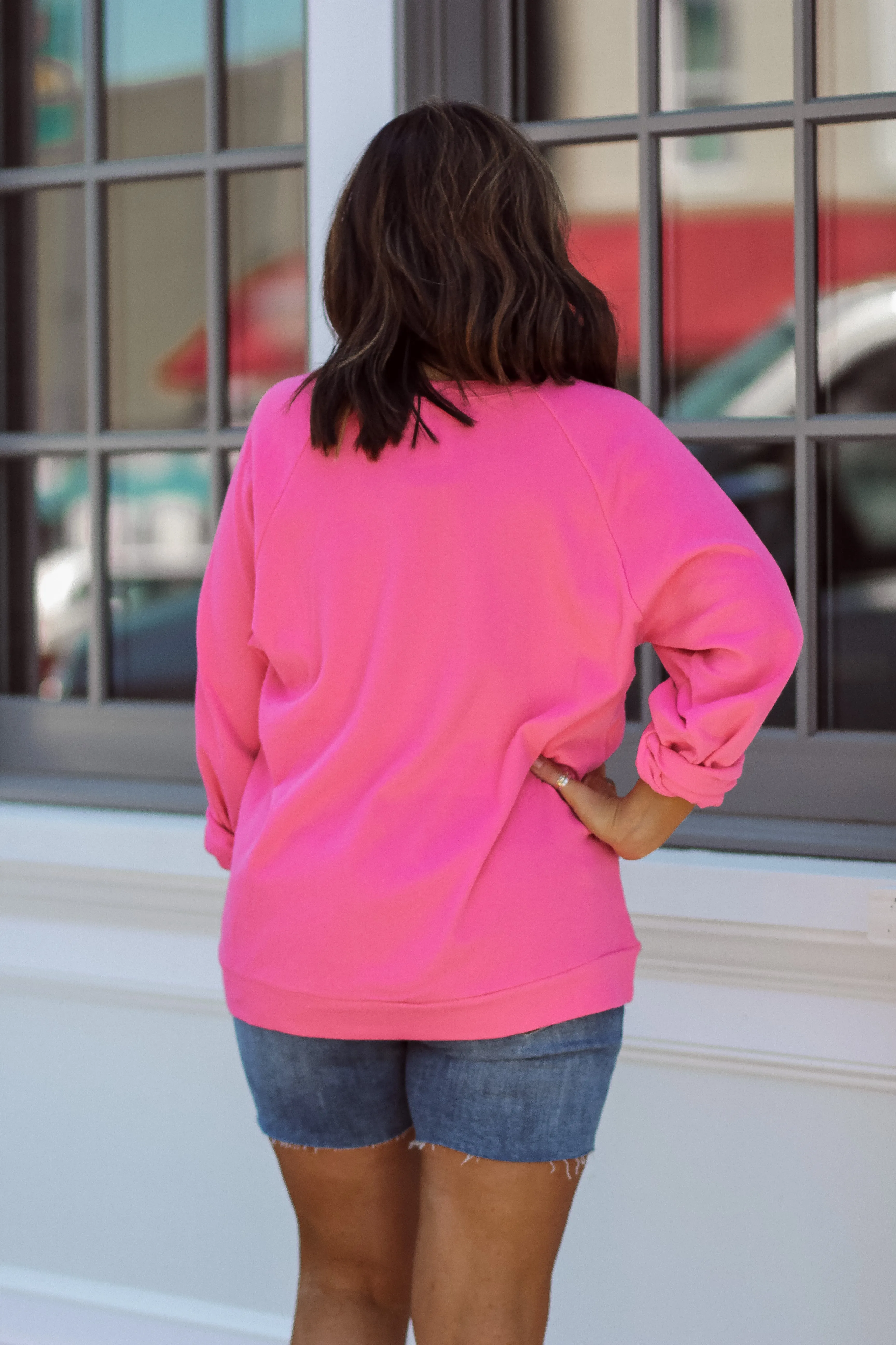 Fuchsia Raglan Sleeve Pullover Top