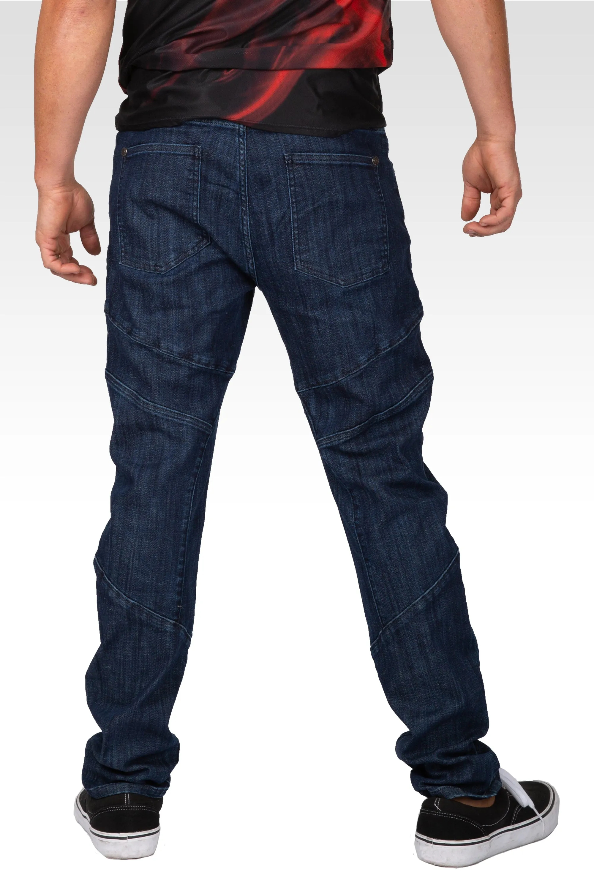 Level 7 Men's Curve Leg Slim Taper Moto Jeans Blue Rinse Cut & Sewed Detail