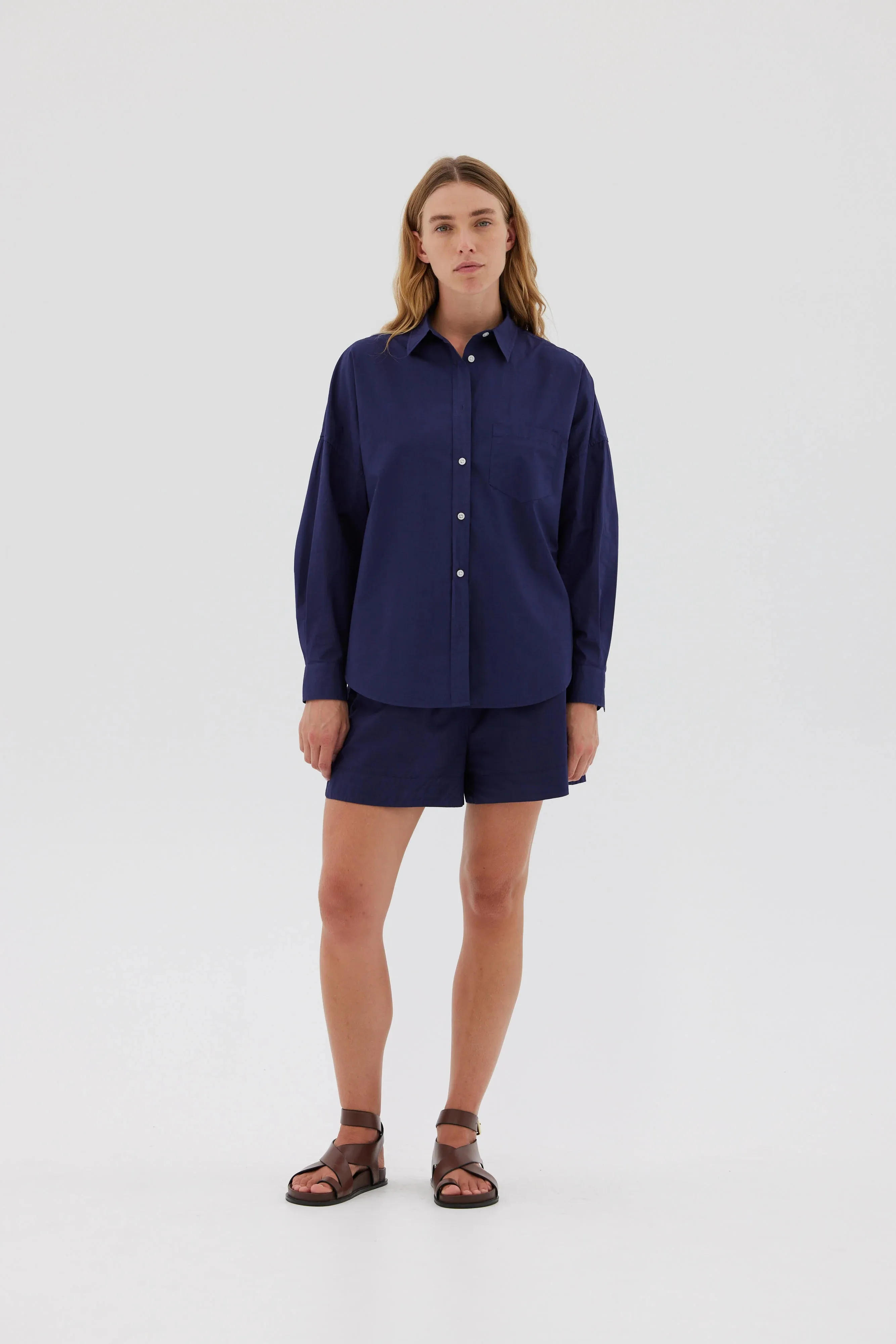 LMND Chiara Cotton Short in Navy