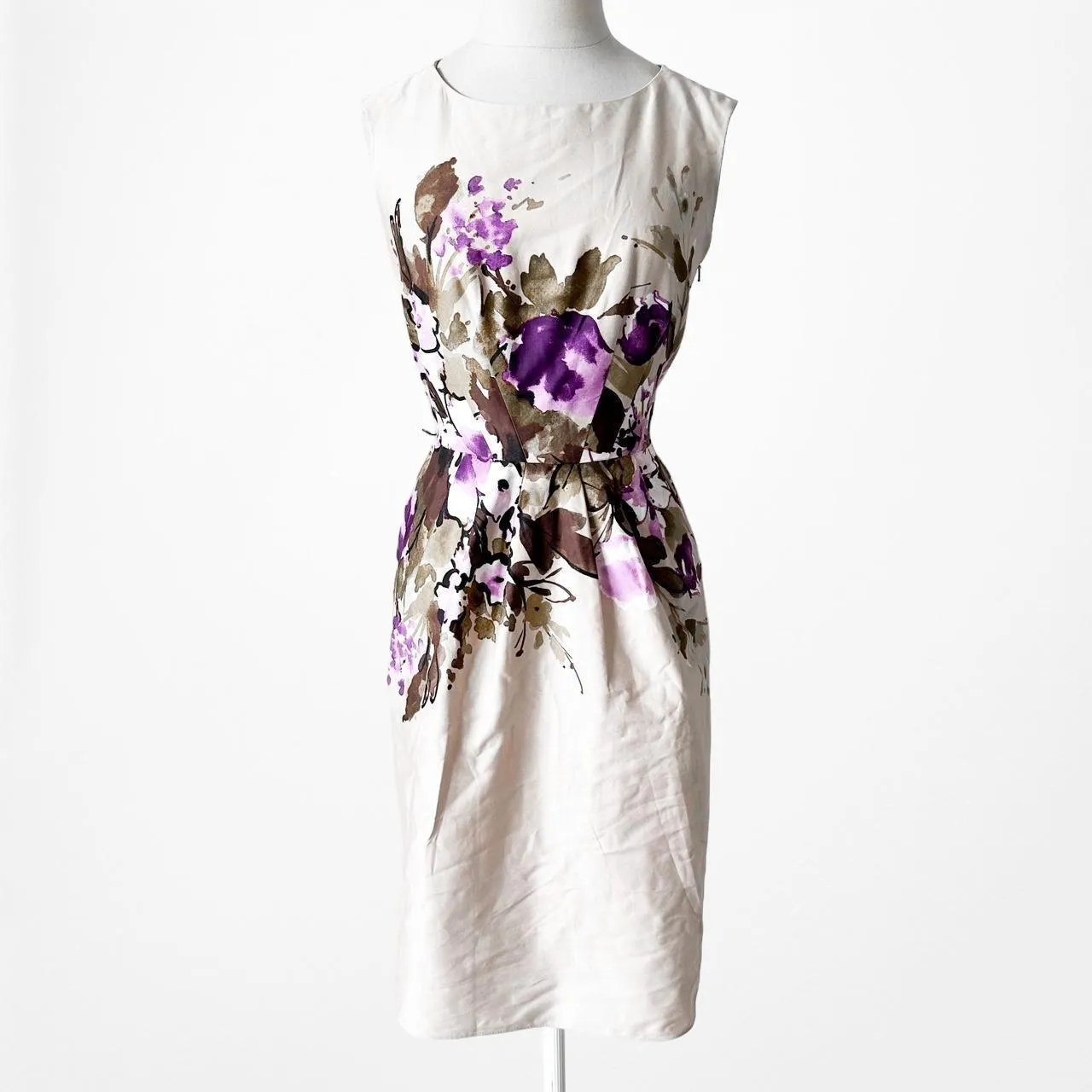 Nine West Beige Nude Sleeveless Floral Knee Length Skater Flared Dress Size 4/M
