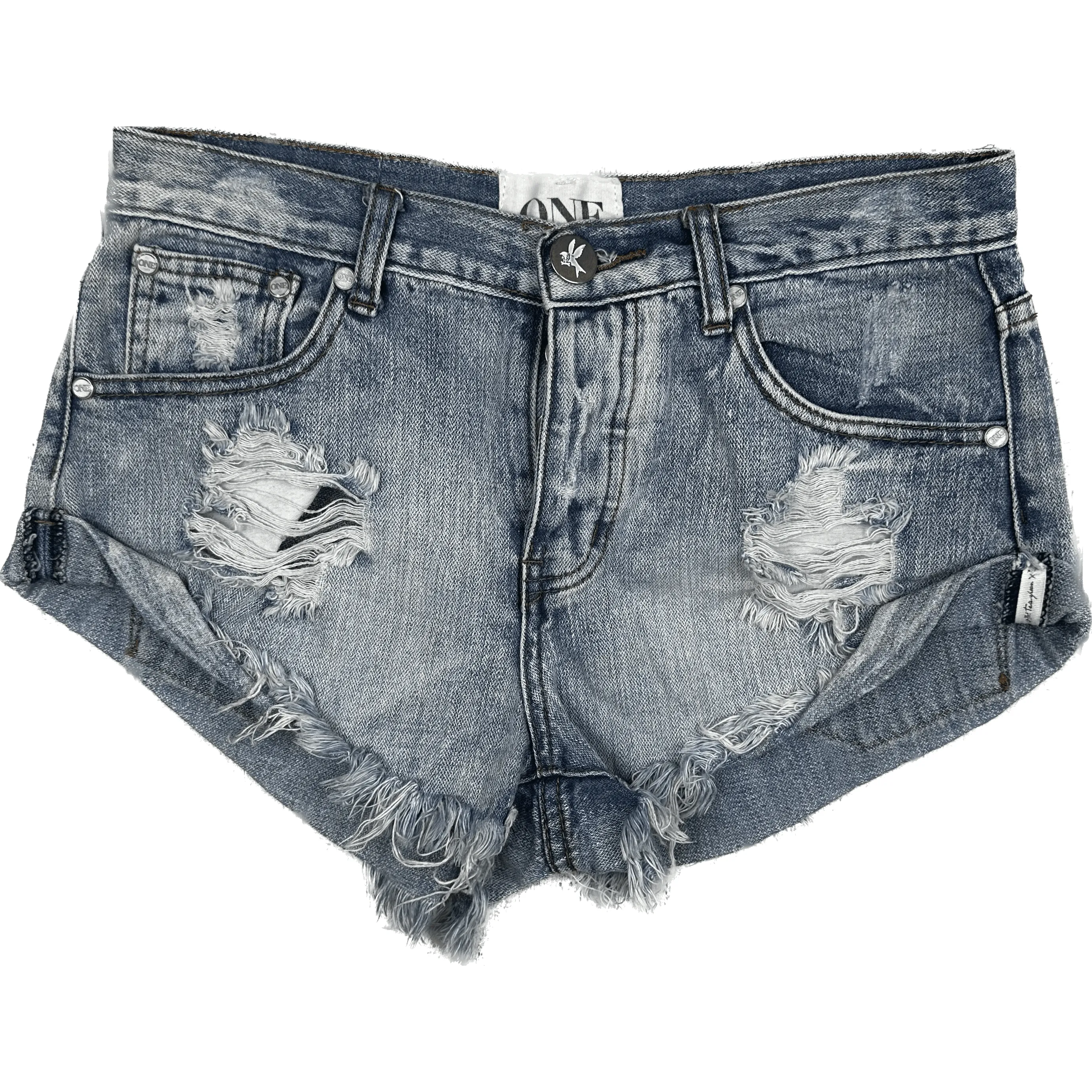 One Teaspoon 'Bandits' Destroyed Denim Shorts  - Size 26" or 8AU