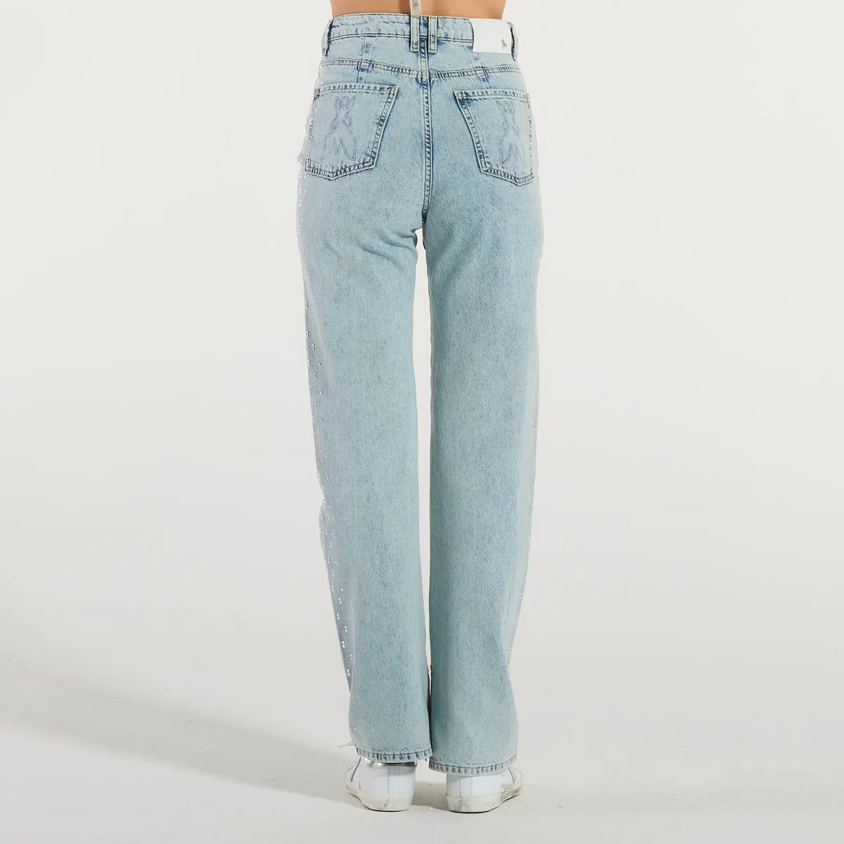 Patrizia Pepe jeans in denim chiaro con strass