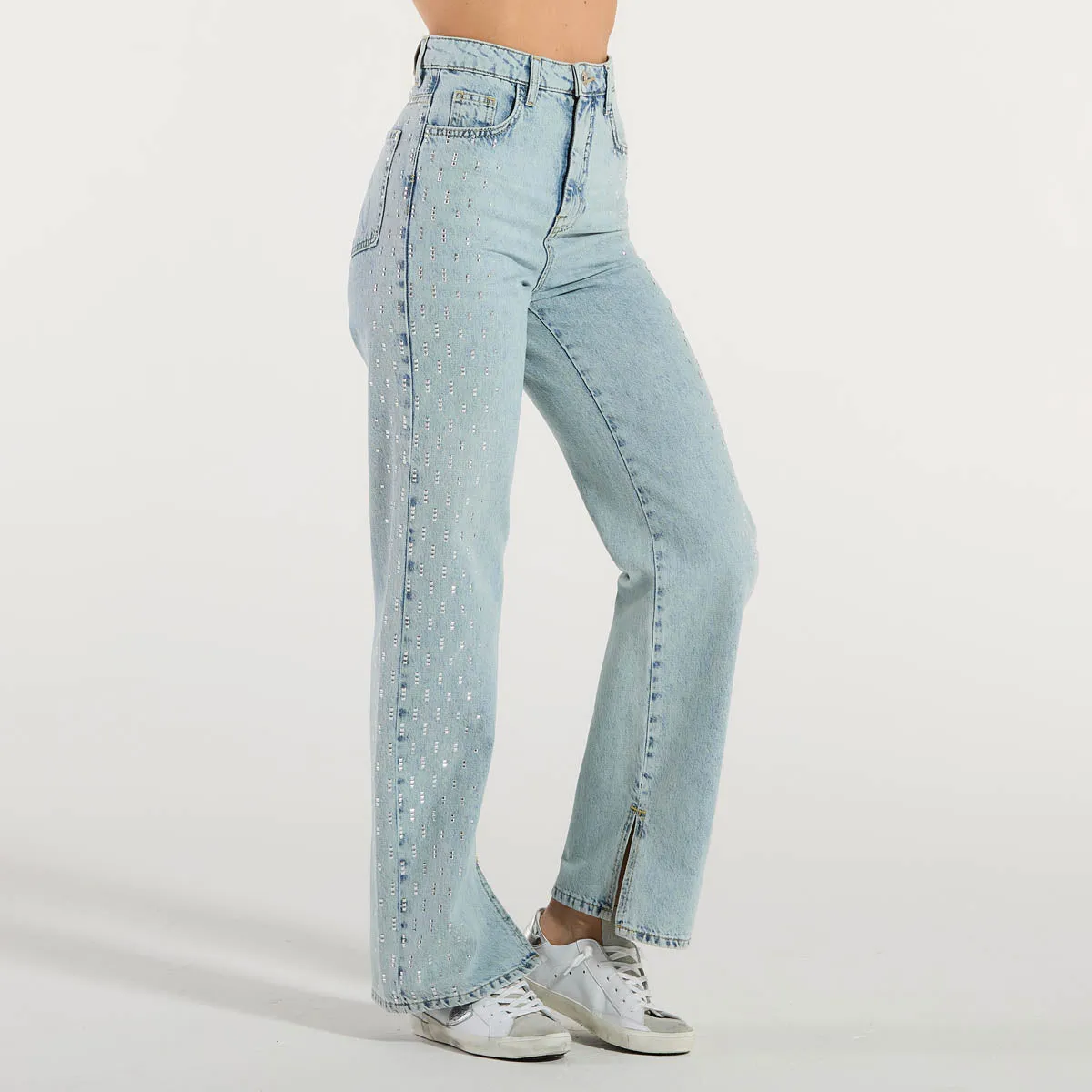 Patrizia Pepe jeans in denim chiaro con strass