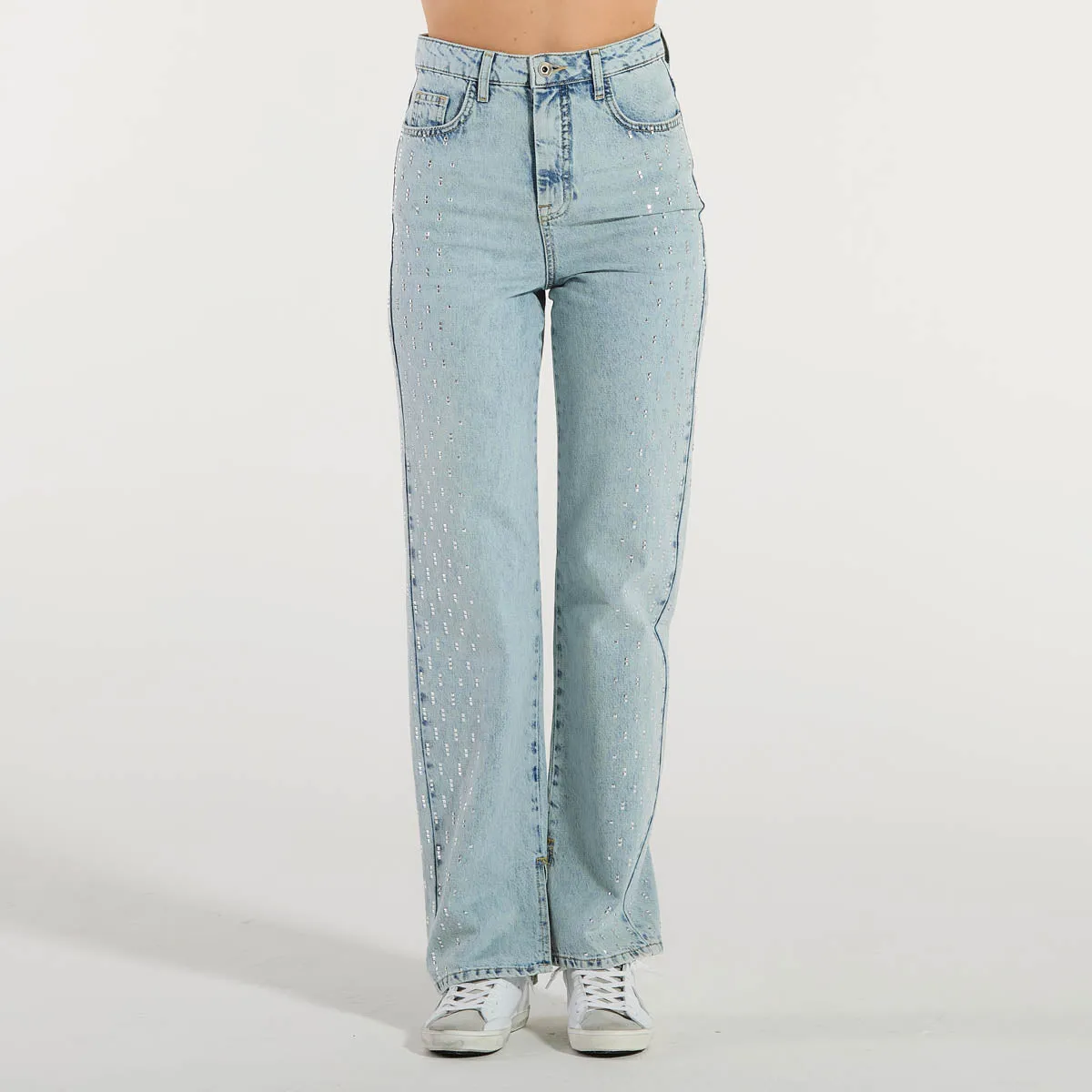 Patrizia Pepe jeans in denim chiaro con strass