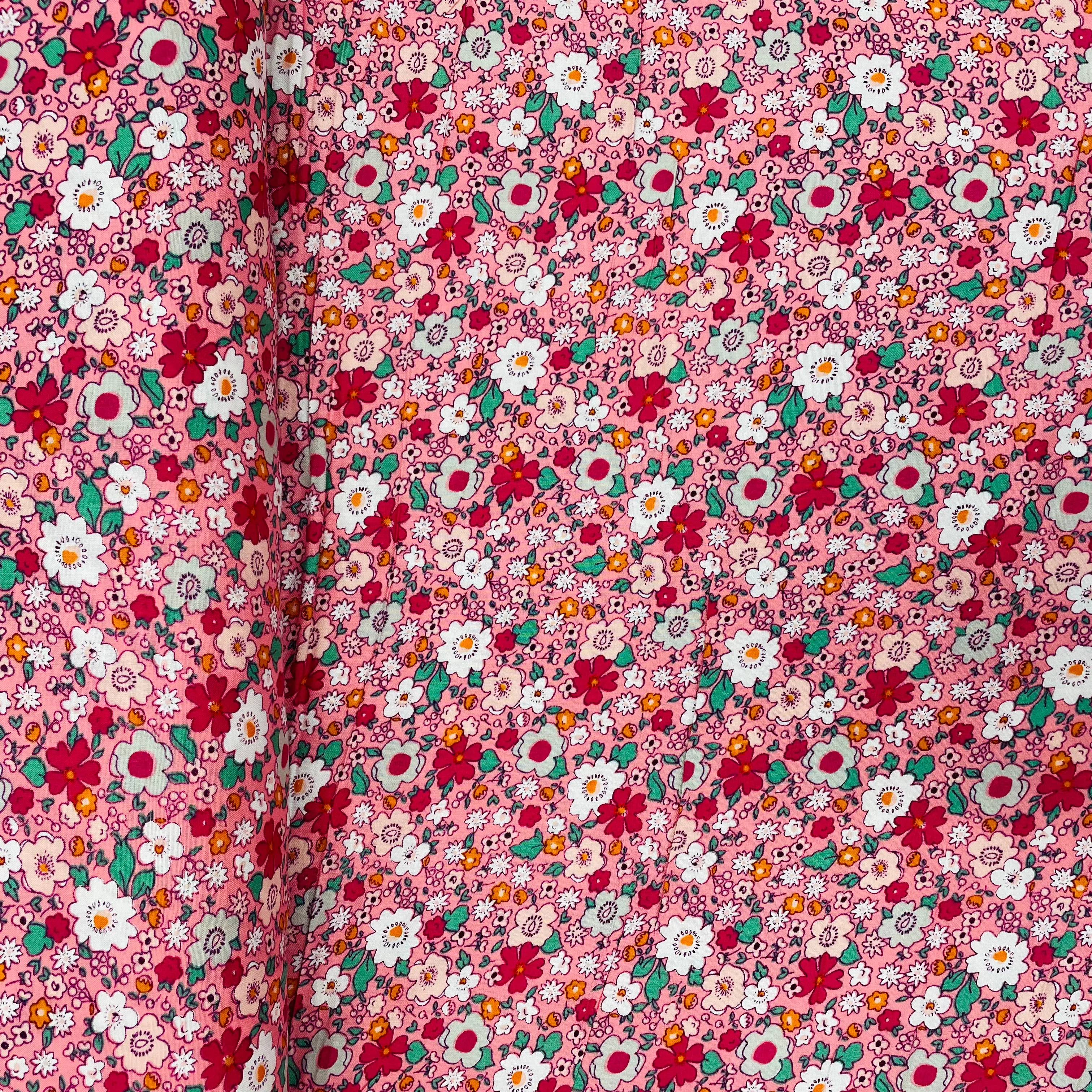Pink With Multicolor Floral Print Rayon Fabric