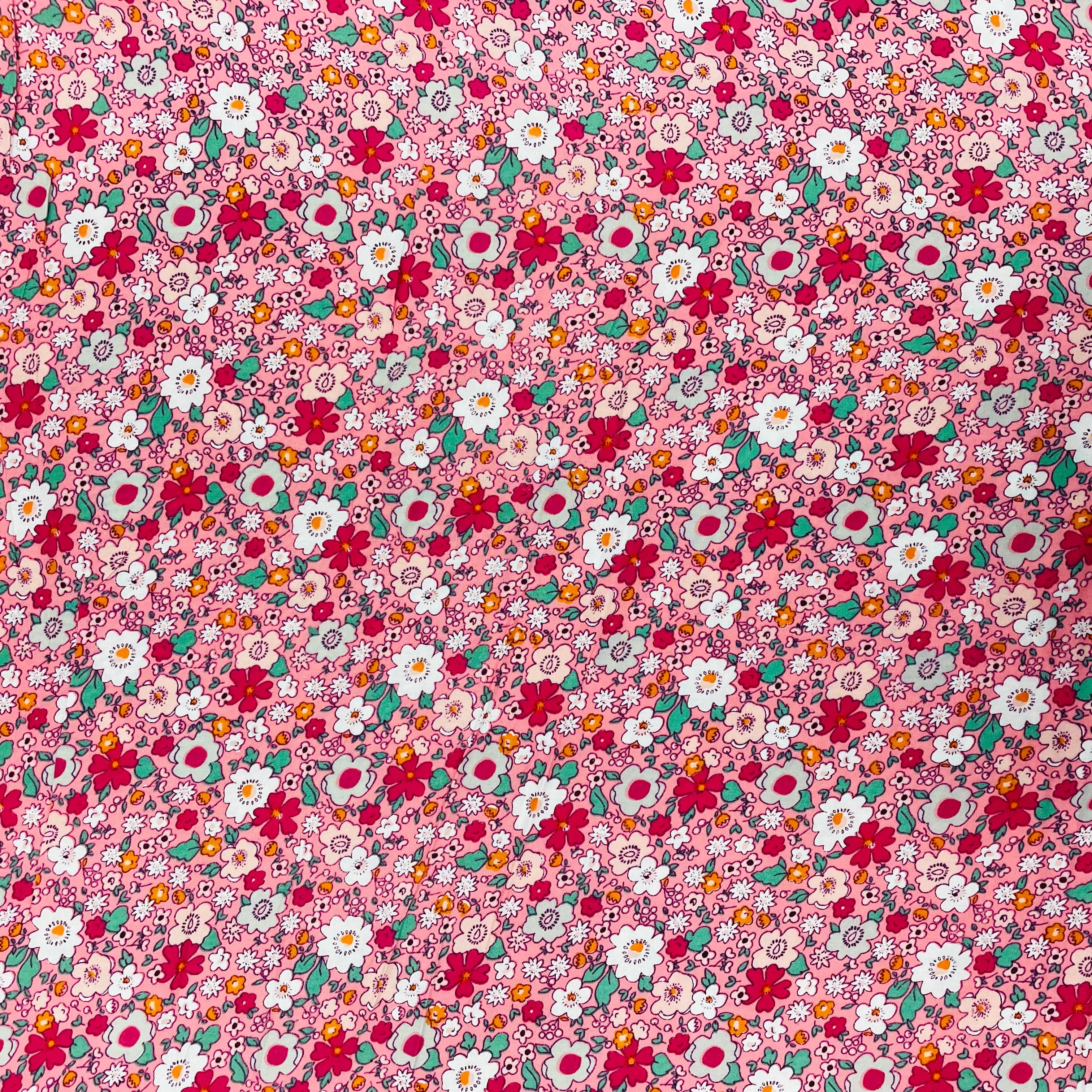 Pink With Multicolor Floral Print Rayon Fabric