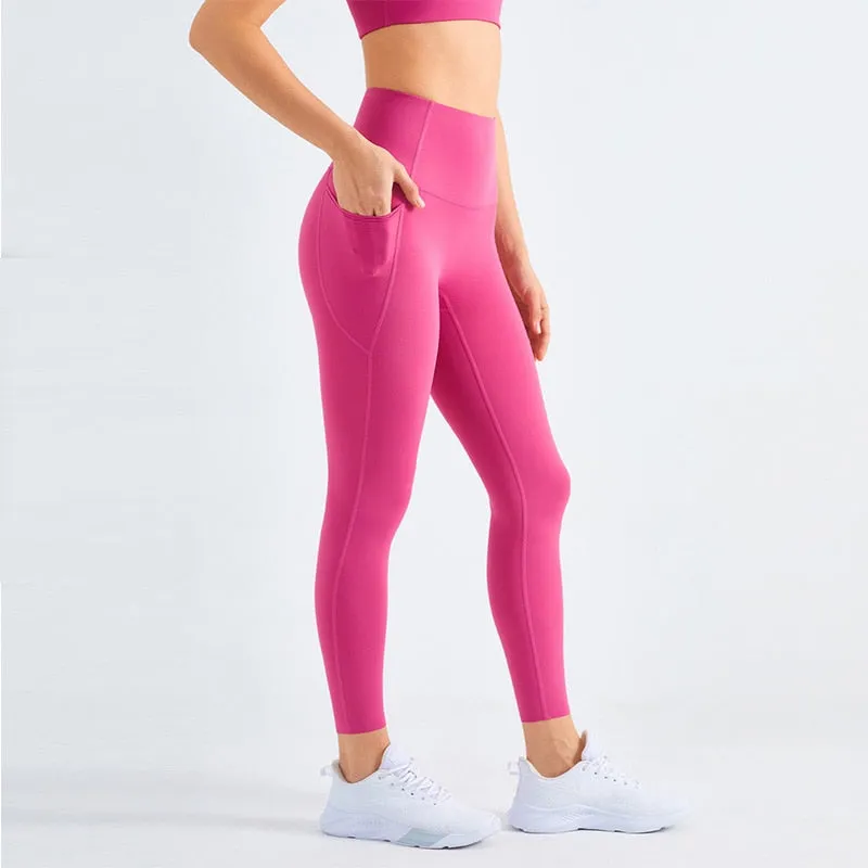 Side Pockets Yoga Pants High Waist Gym Pants Anti-Rolling Track Sports Tight Woman Legin Gym Legging For Women