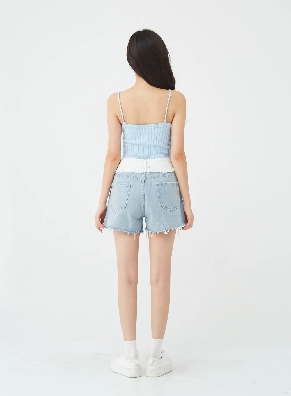 Two-Tone Distressed Denim Shorts BG12