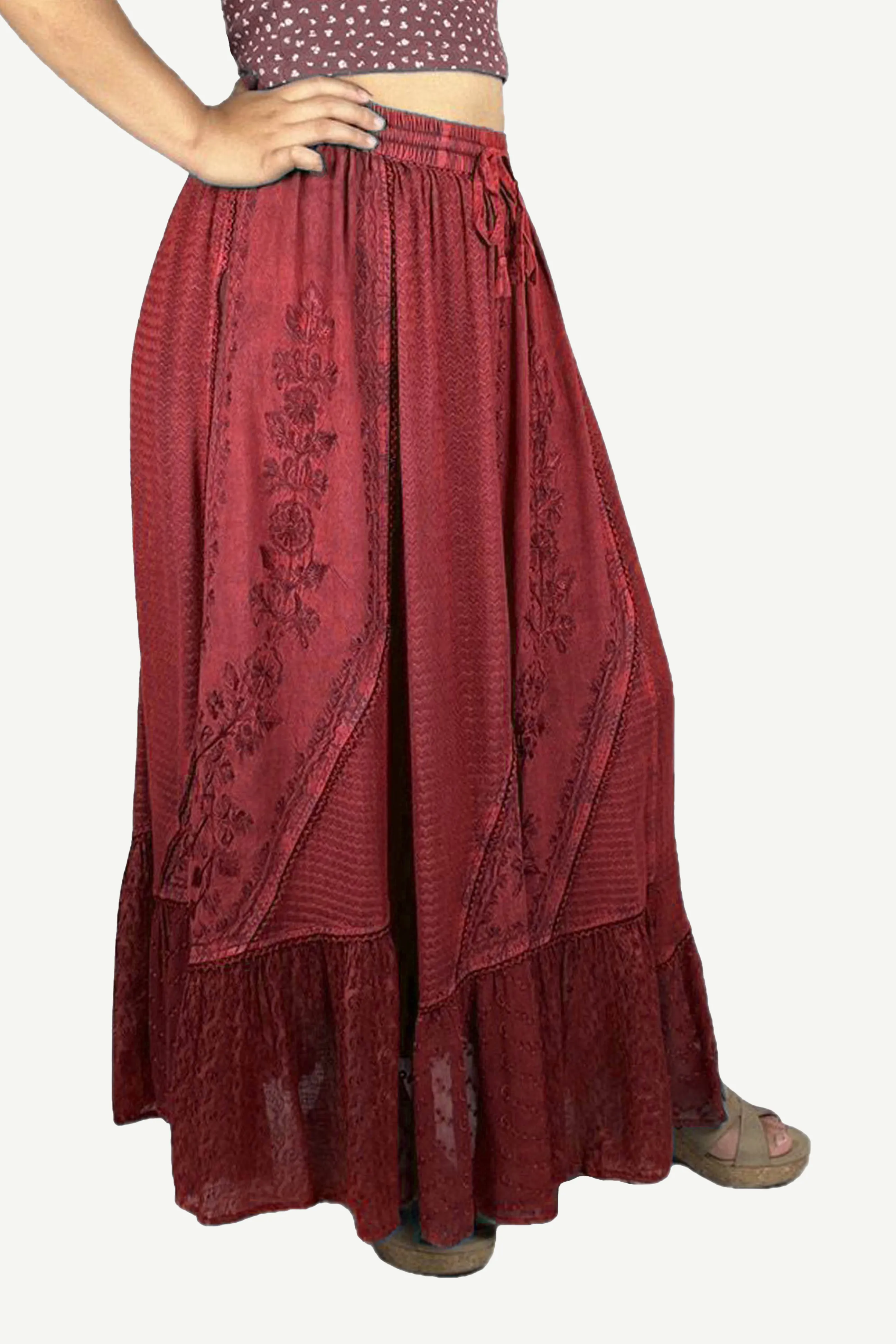 Women's Boho 954 SKT Medieval Flared Hem A Line Embroidered Long Maxi Skirt