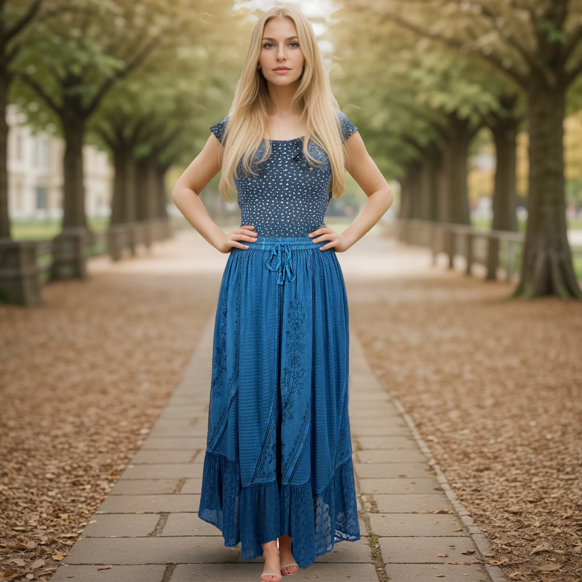 Women's Boho 954 SKT Medieval Flared Hem A Line Embroidered Long Maxi Skirt