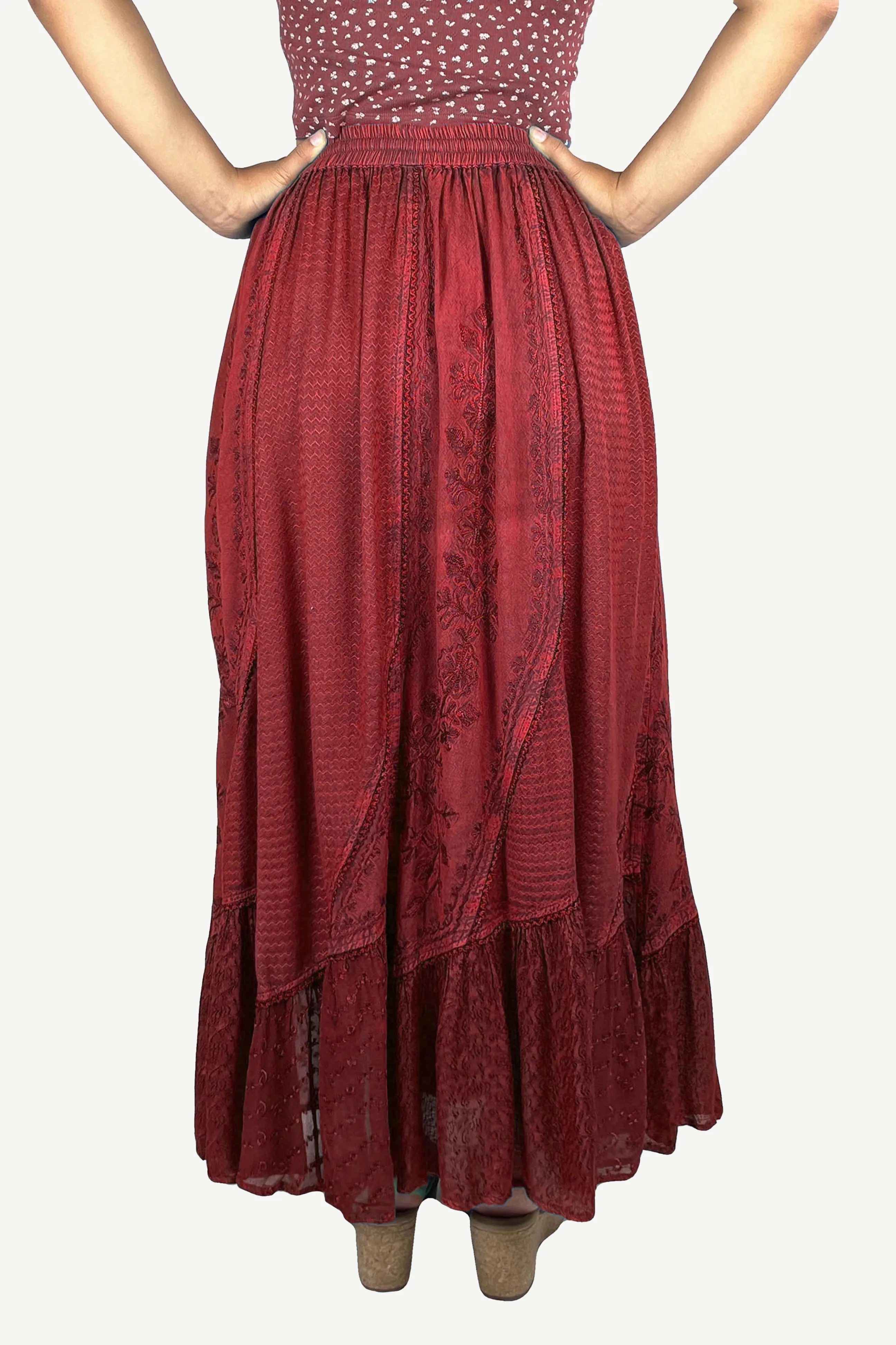 Women's Boho 954 SKT Medieval Flared Hem A Line Embroidered Long Maxi Skirt