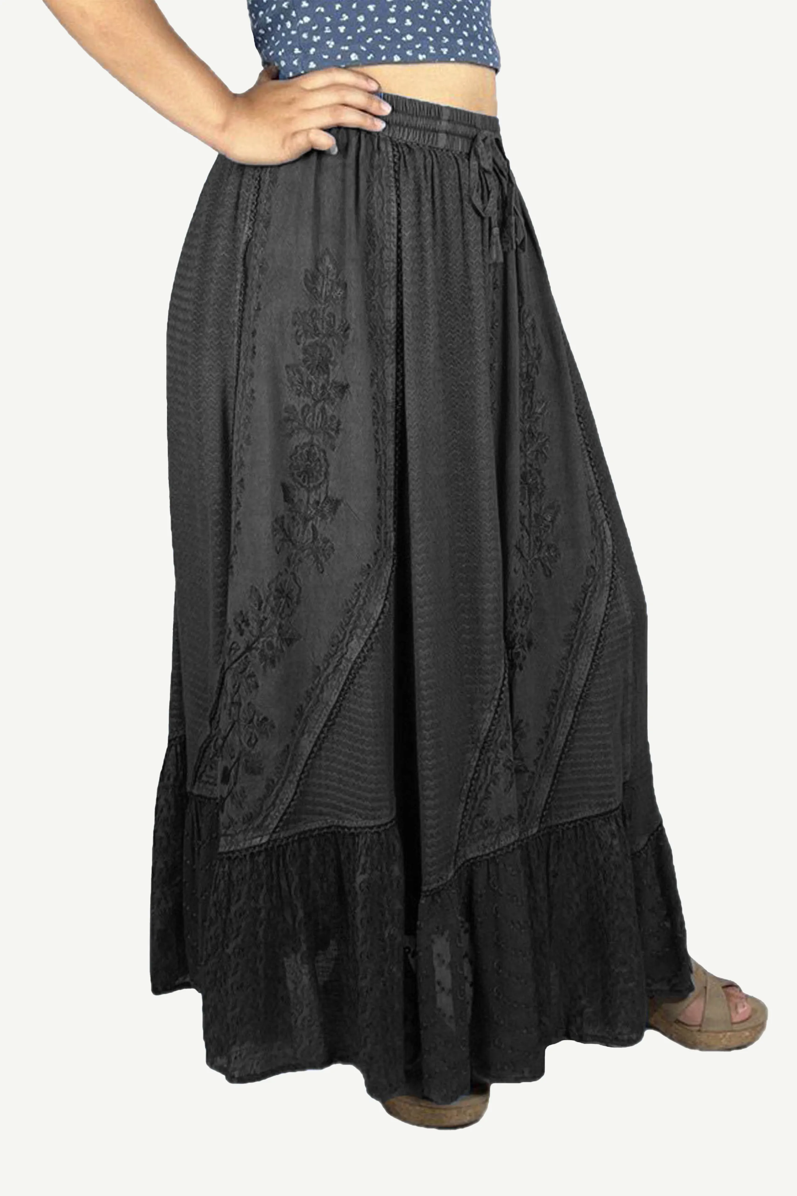 Women's Boho 954 SKT Medieval Flared Hem A Line Embroidered Long Maxi Skirt