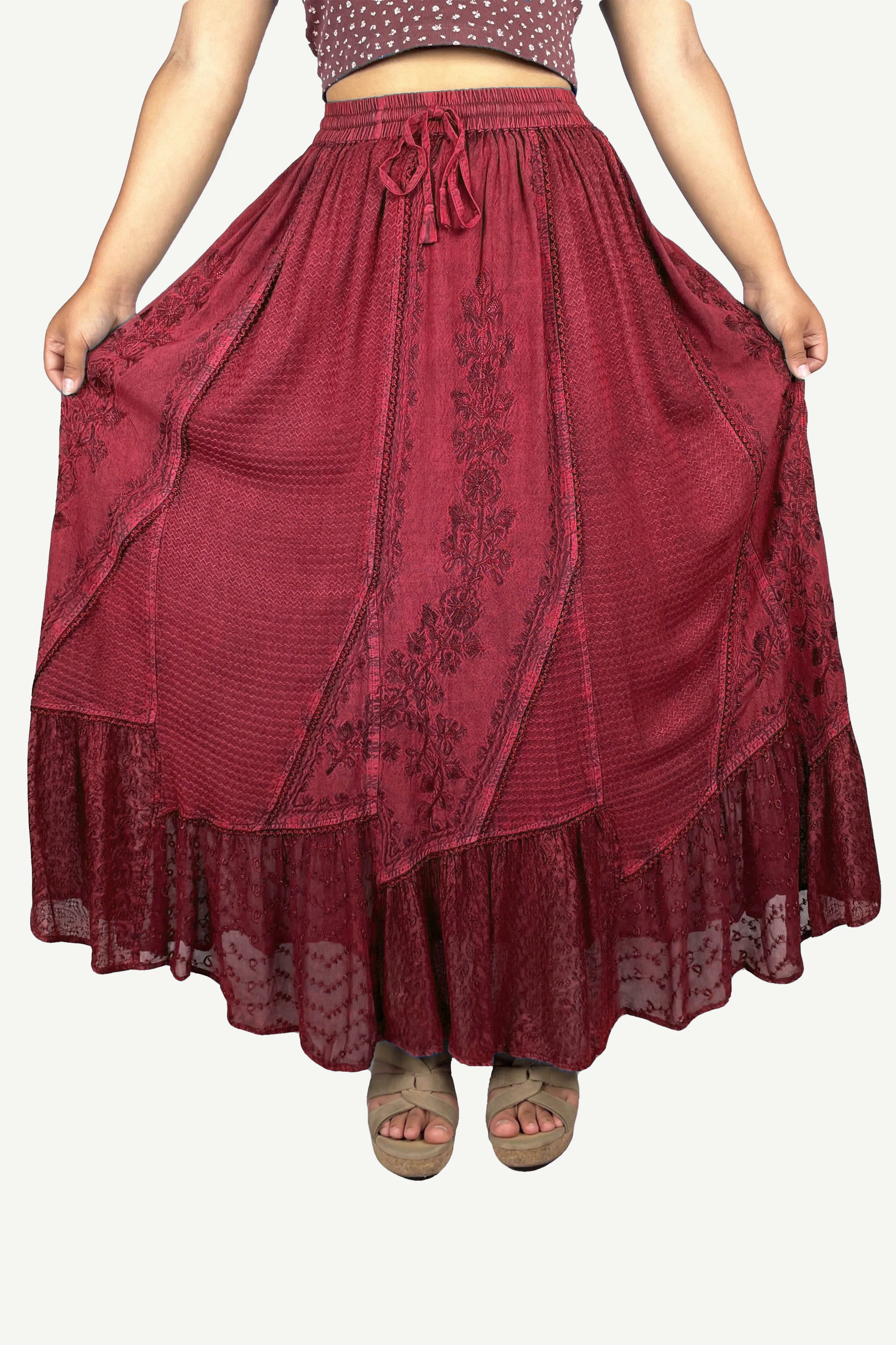 Women's Boho 954 SKT Medieval Flared Hem A Line Embroidered Long Maxi Skirt