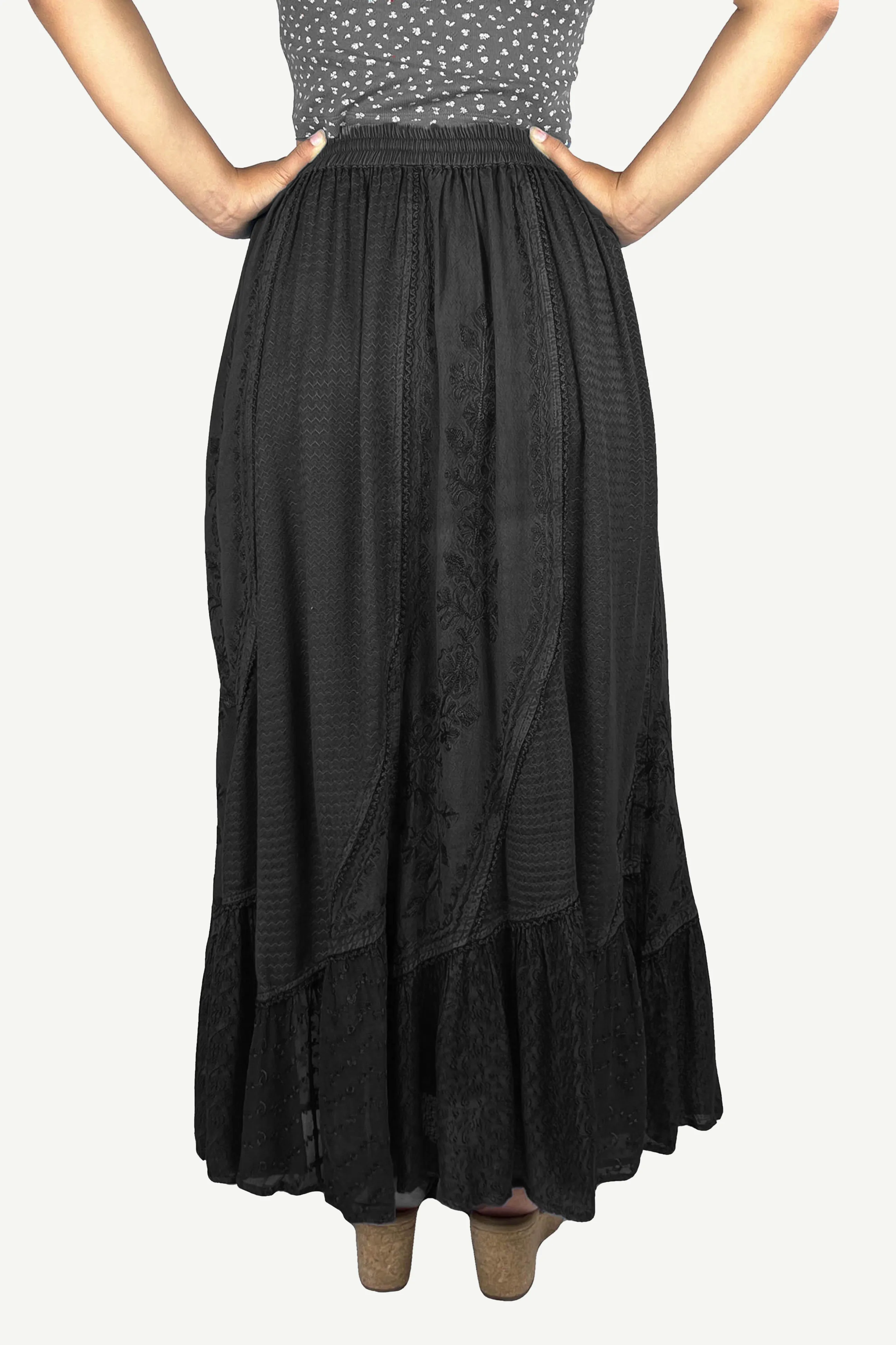Women's Boho 954 SKT Medieval Flared Hem A Line Embroidered Long Maxi Skirt