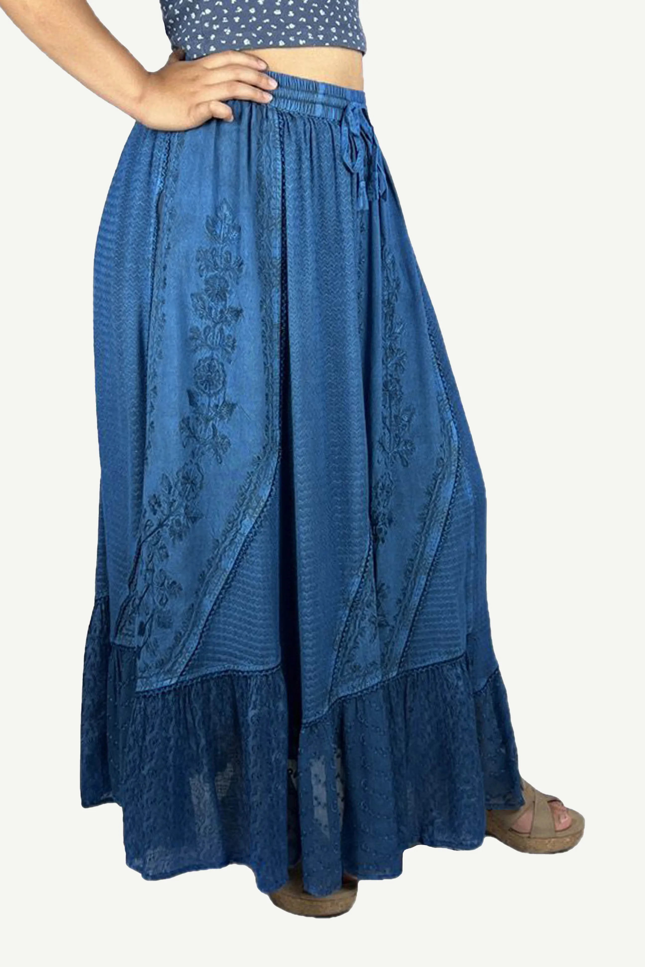 Women's Boho 954 SKT Medieval Flared Hem A Line Embroidered Long Maxi Skirt