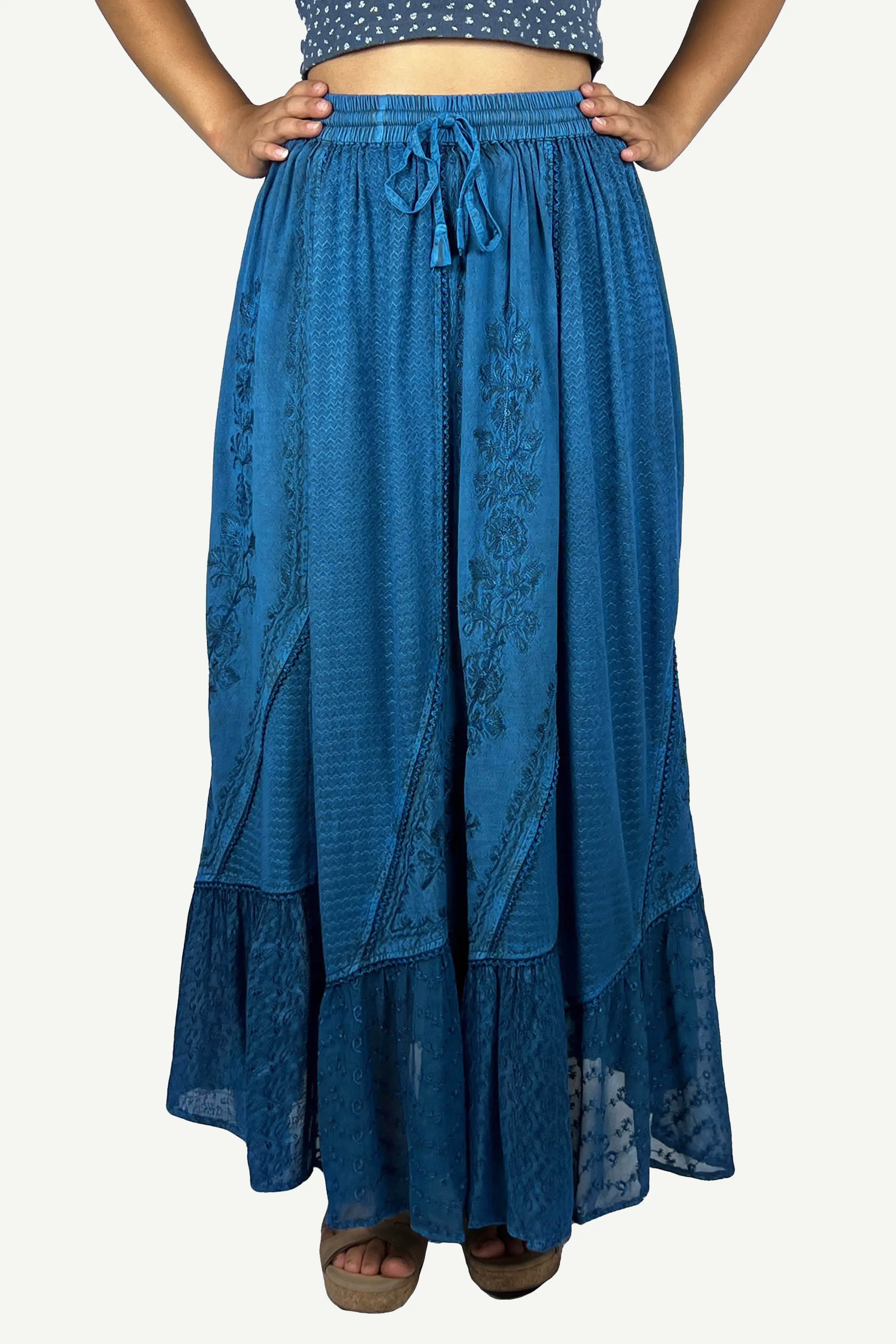 Women's Boho 954 SKT Medieval Flared Hem A Line Embroidered Long Maxi Skirt