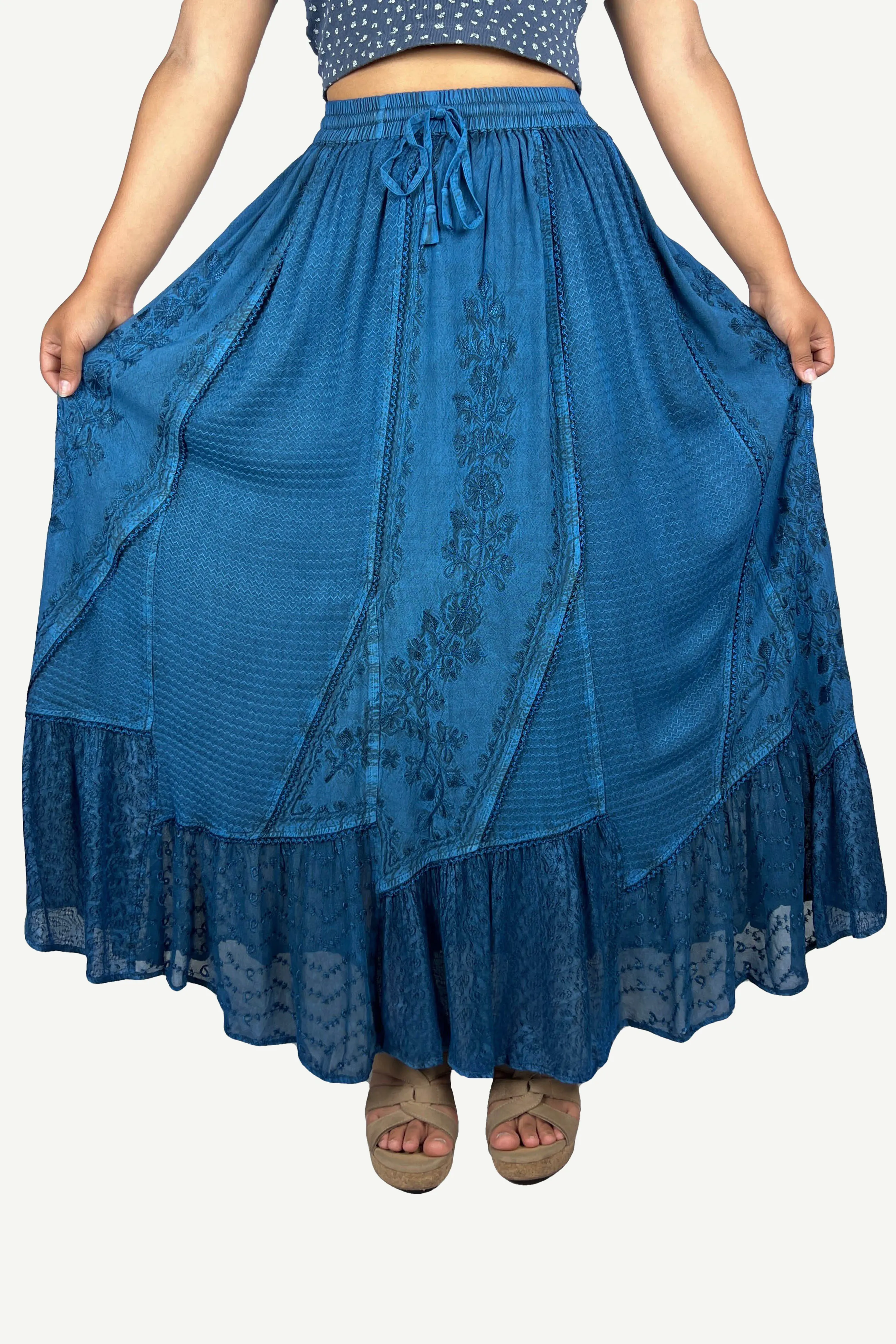 Women's Boho 954 SKT Medieval Flared Hem A Line Embroidered Long Maxi Skirt