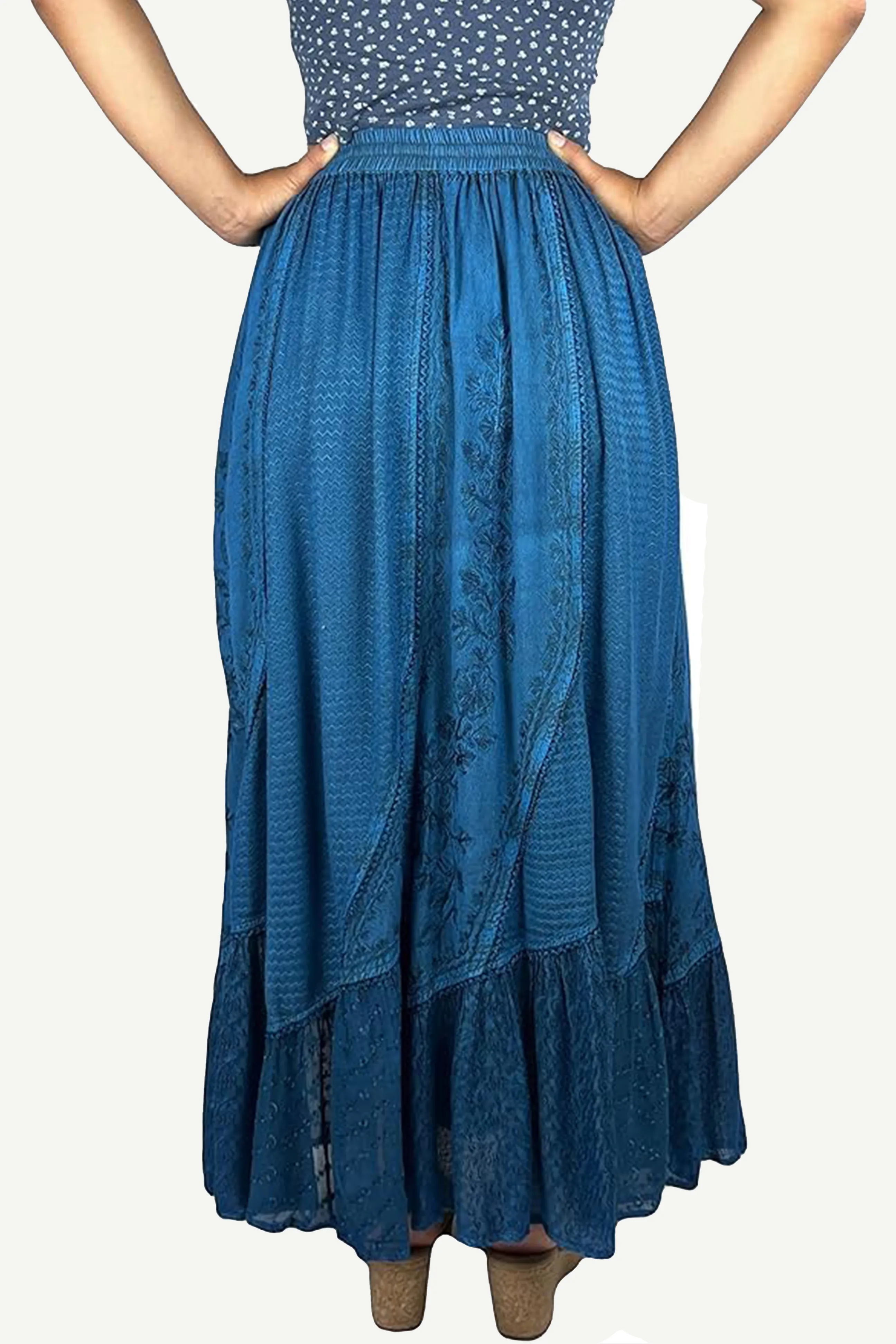 Women's Boho 954 SKT Medieval Flared Hem A Line Embroidered Long Maxi Skirt