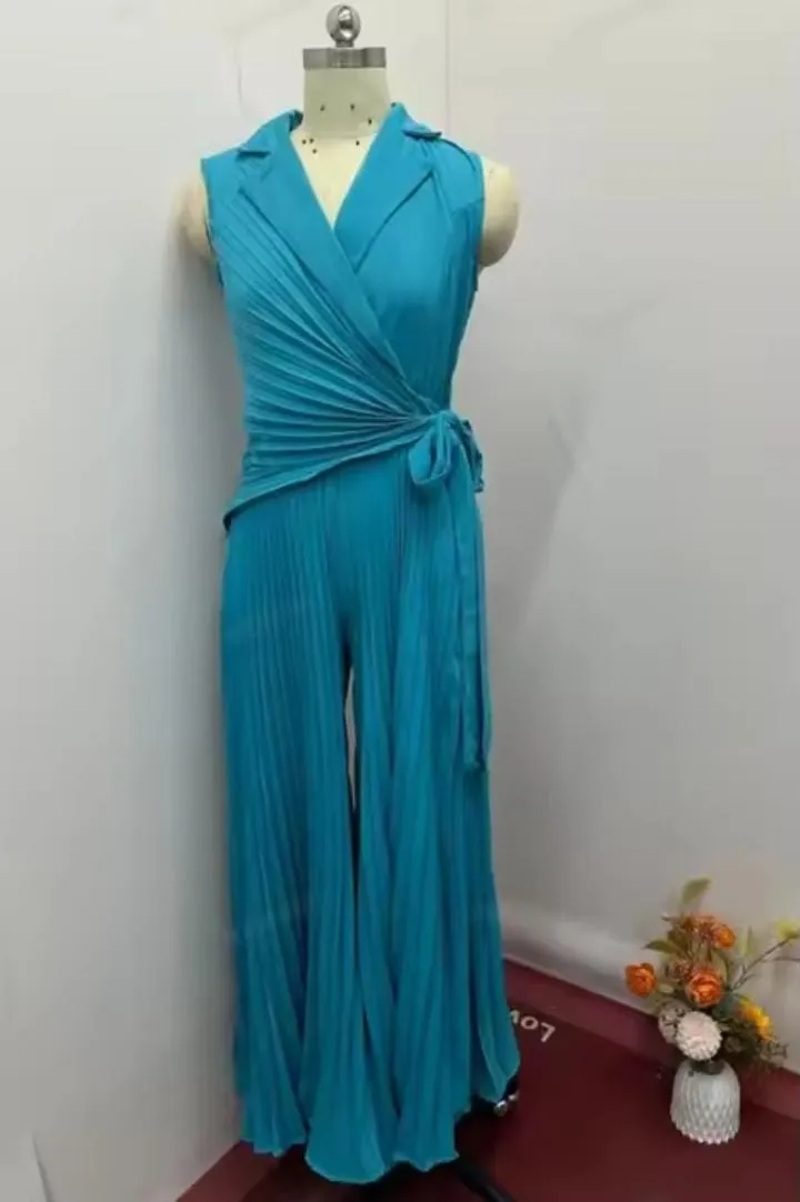 Women's Fashion Wide Leg Jumpsuit Pants New Collar Multi-Pleated Solid Color Female Outwear Summer   S73098