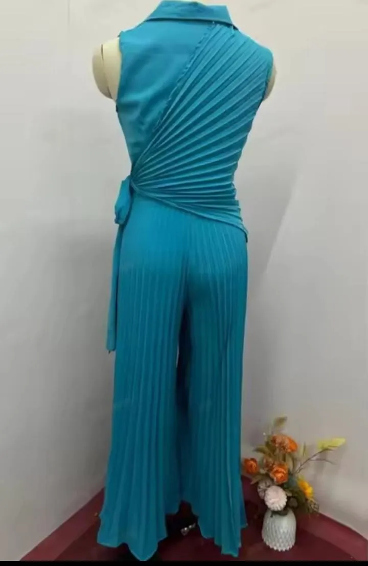 Women's Fashion Wide Leg Jumpsuit Pants New Collar Multi-Pleated Solid Color Female Outwear Summer   S73098