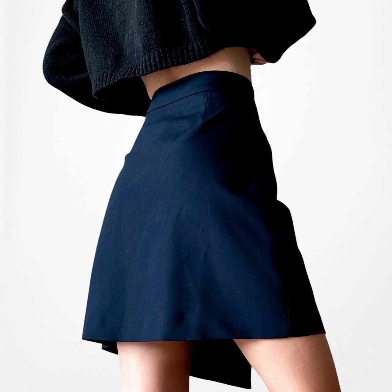 Zara High Waisted Navy Blue Button Front A-Line Wrap Mini Skirt Size XS/S